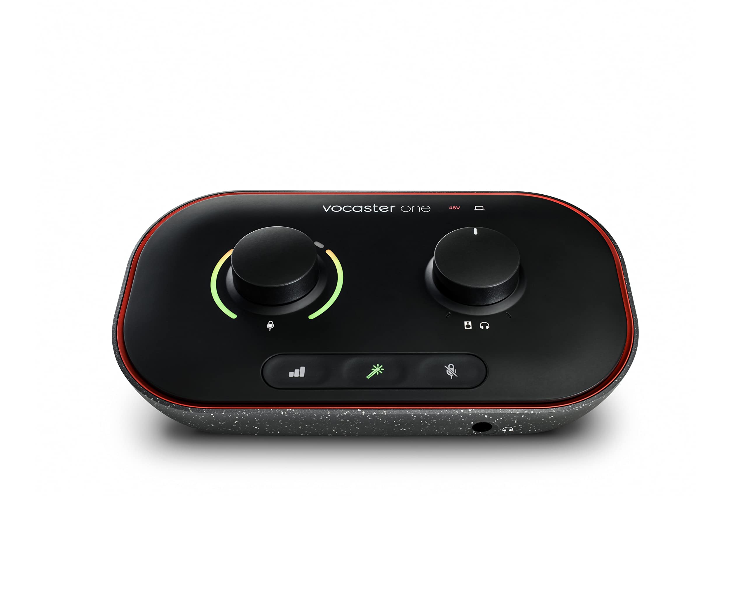Focusrite Vocaster One — Podcasting Interface for Recording as a Solo Creator. Use Auto Gain, Enhance, and Mute for Easy Podcasting. Small, Lightweight, and Powered by Computer