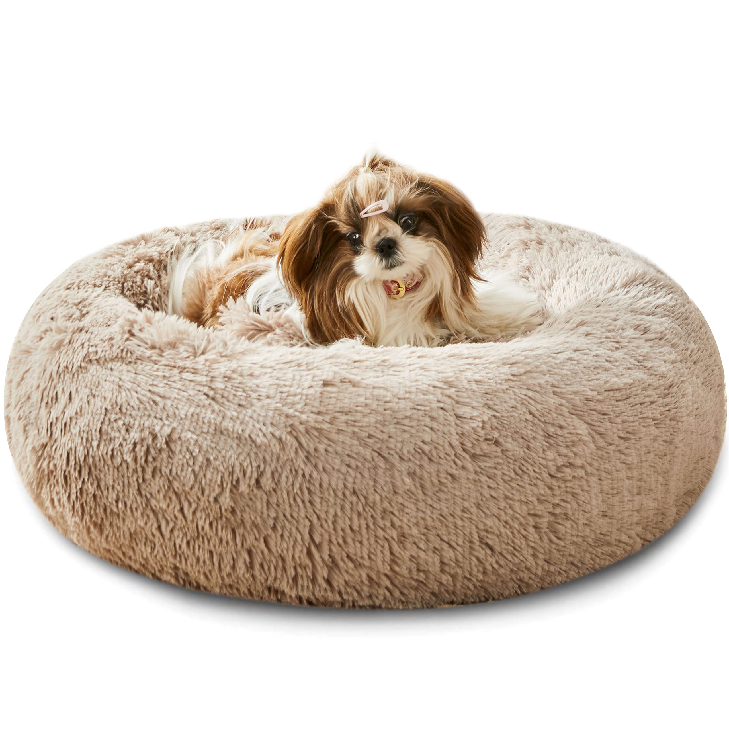  WESTERN HOME WH Western Home Faux Fur Dog Bed & Cat Bed, Original Calming Dog Bed for Small Medium Pet, Anti Anxiety Donut Cuddler Round Warm Bed for Dogs with Fluffy Comfy Plush Kennel Cushion(20