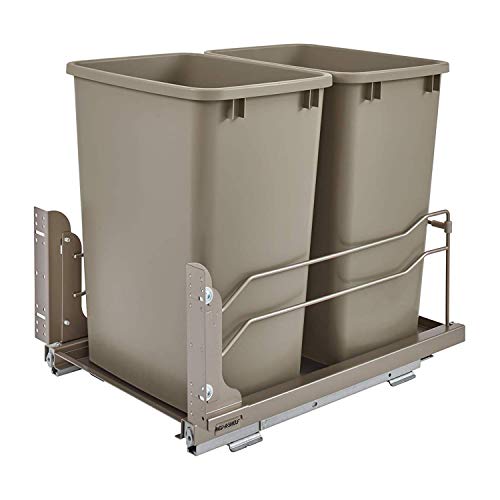 Rev-A-Shelf 53WC-1835SCDM-212 Double 35-Quart Pull-Out Under Mount Kitchen Waste Container Trash Cans with Soft-Close Slides, Champagne