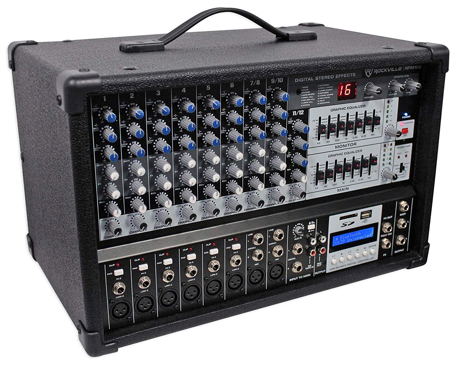 Rockville RPM109 10 Channel 4800w Powered Mixer, 7 Band EQ, Effects, USB, 48V