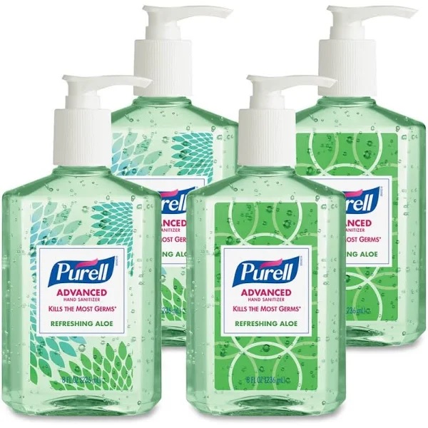 Gojo Purell Advanced 8 Ounce Hand Sanitizer Design Series with Aloe, Pack of 4